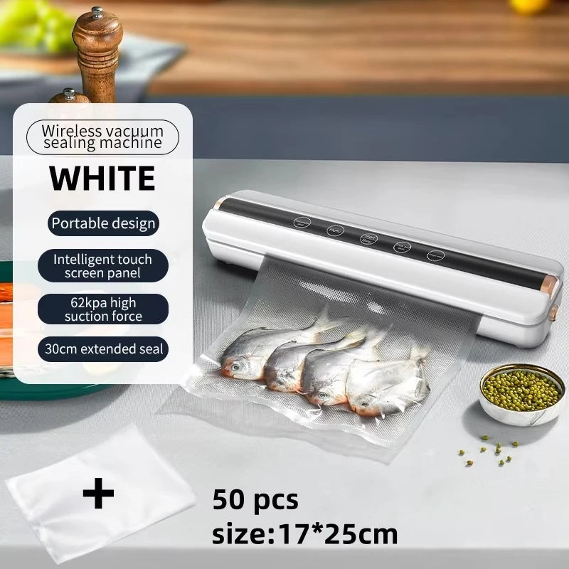 Wireless Charging Vacuum Food Sealer Machine 62KPa Mini Home Use Food Packaging Sealer Machine Plastic Seal Freshness Saving