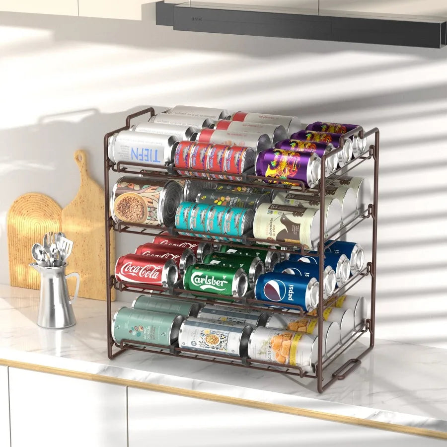 4 Tiers Stackable Can Rack Organizer Wear-Resistant Upgrade Beverage Food Can Dispenser Holder Holds up to 48 Cans for Kitchen