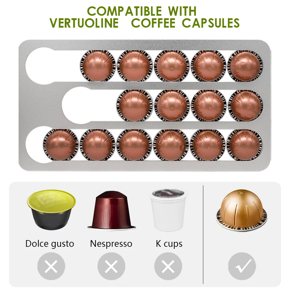 Coffee Pod Capsules Holder Compatible With 17pcs Nespresso Vertuoline Pods Storage Drawer Coffee Podcast Storage Rack Organizer