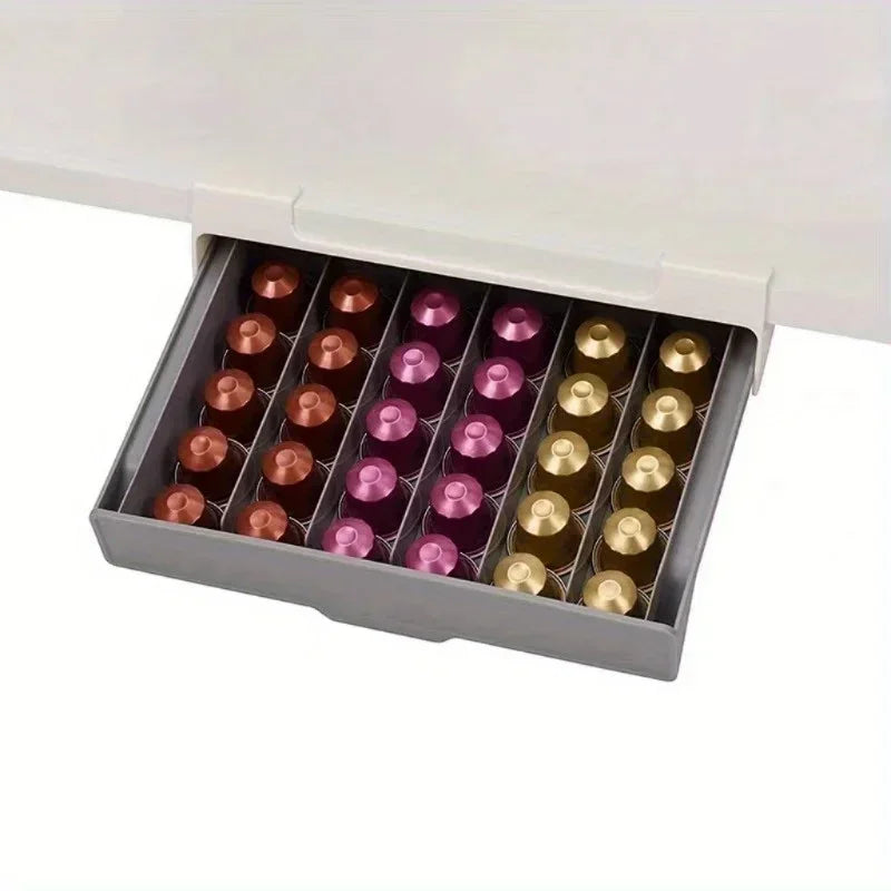 1pc 6 Grid Capsule Coffee Tea Bag Organizer Small Drawer Organizer Box No-Punch Space-Saving Storage Boxes  Capsule Holder