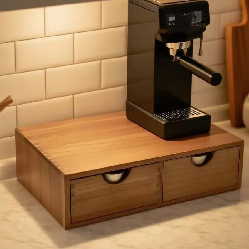 Solid Wood Coffee Station Drawer Storage Rack Capsule Tea Bag Holder