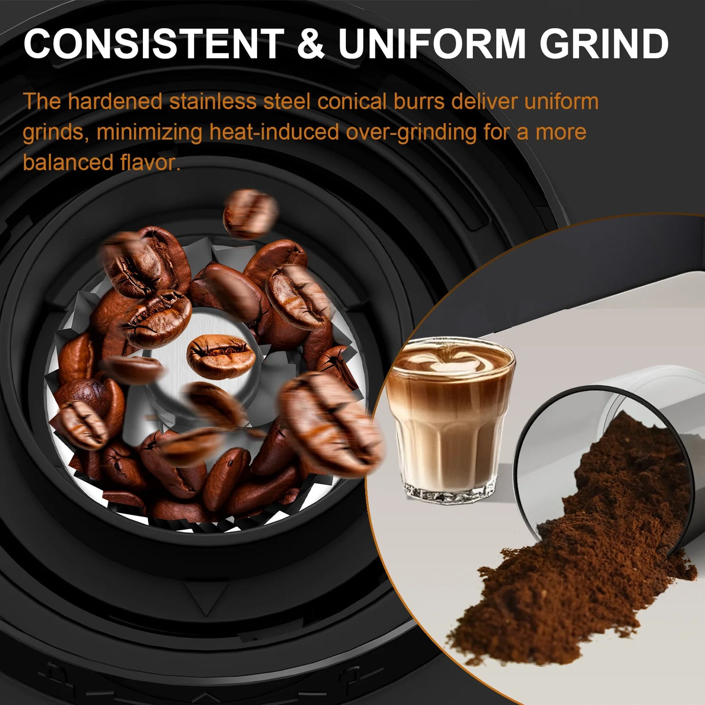 Electric Coffee Bean Grinder with 25 Grind Setting for French Espresso Touchscreen Dual Modes Grinding