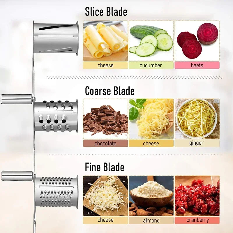 Rotary Cheese Grater 1/2/3/4 Drums Blades Stainless Steel Cheese Cutter Slicer Cheese Shredder Butter Nut Cutter Kitchen Gadgets