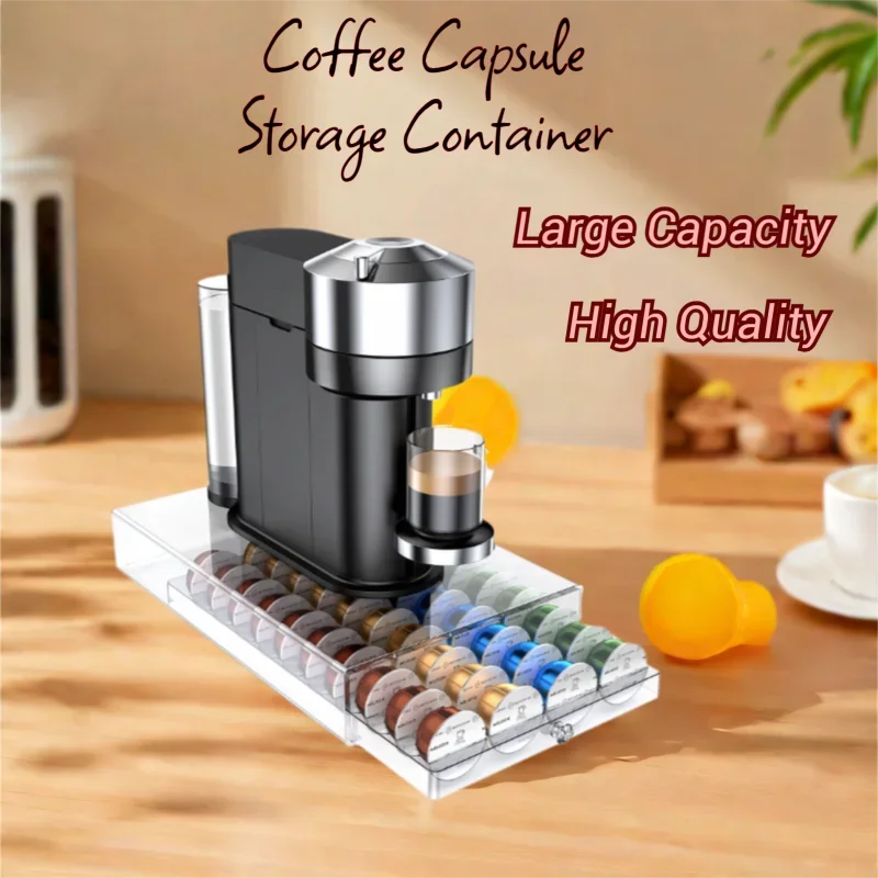Coffee Capsule Drawer Acrylic Organizer Storage Box of 40 Nespresso Vertuo Capsule Holder Plastic Drawer Box Coffee Pods Holder
