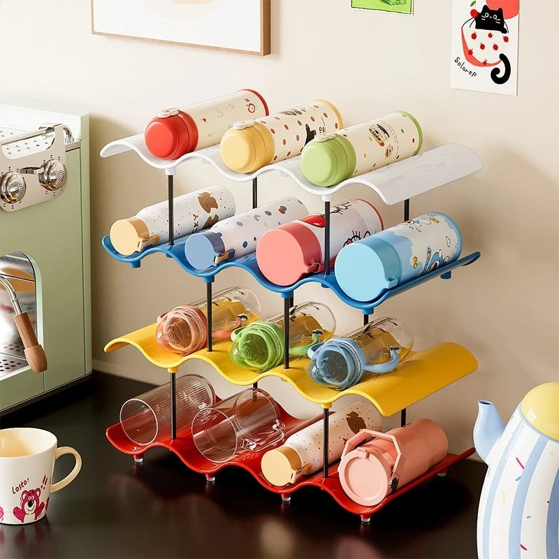 Multi-layer Wave Cup Holder Colorful Mug Storage Rack Desktop Cup Organizer Kitchen Coffee Tea Glass Tabletop Drinkware Shelf