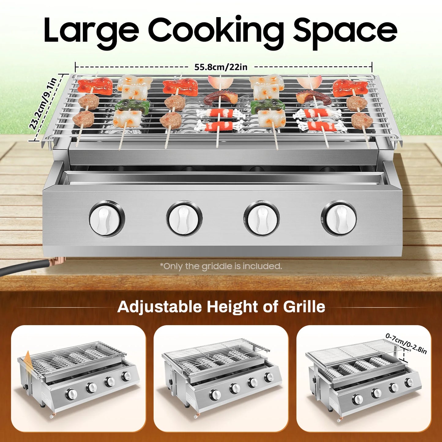 4 Burners BBQ Propane Gas Grill Removable Smokeless Barbecue Grill Portable BBQ Grill for Outdoor Patio Garden