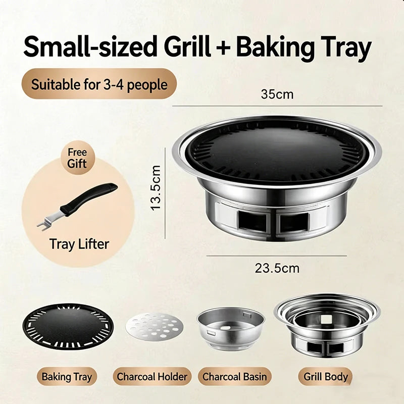 Japanese Korean Stainless Steel Hibachi BBQ Picnic Table Round Grill Outdoor & Indoor Barbecue Stove Cooker Portable