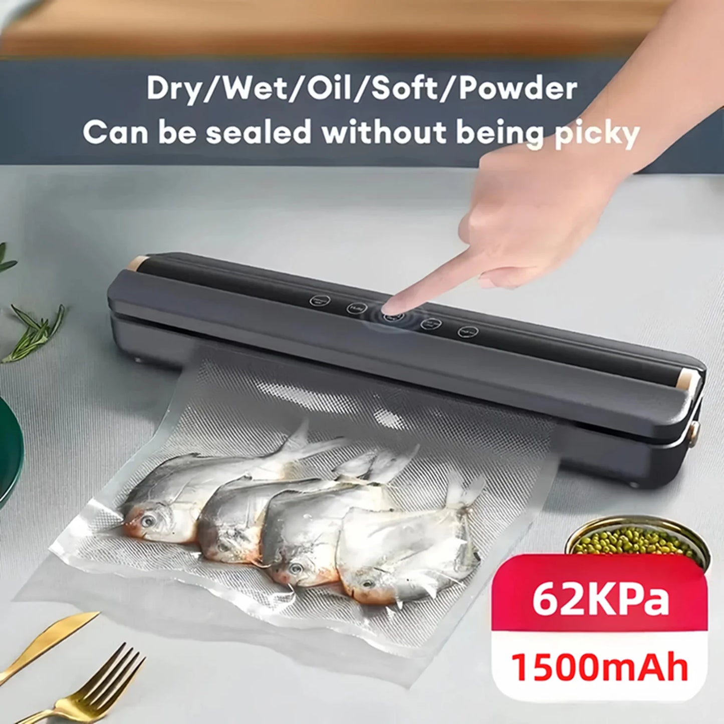 Wireless Charging Vacuum Food Sealer Machine 62KPa Mini Home Use Food Packaging Sealer Machine Plastic Seal Freshness Saving