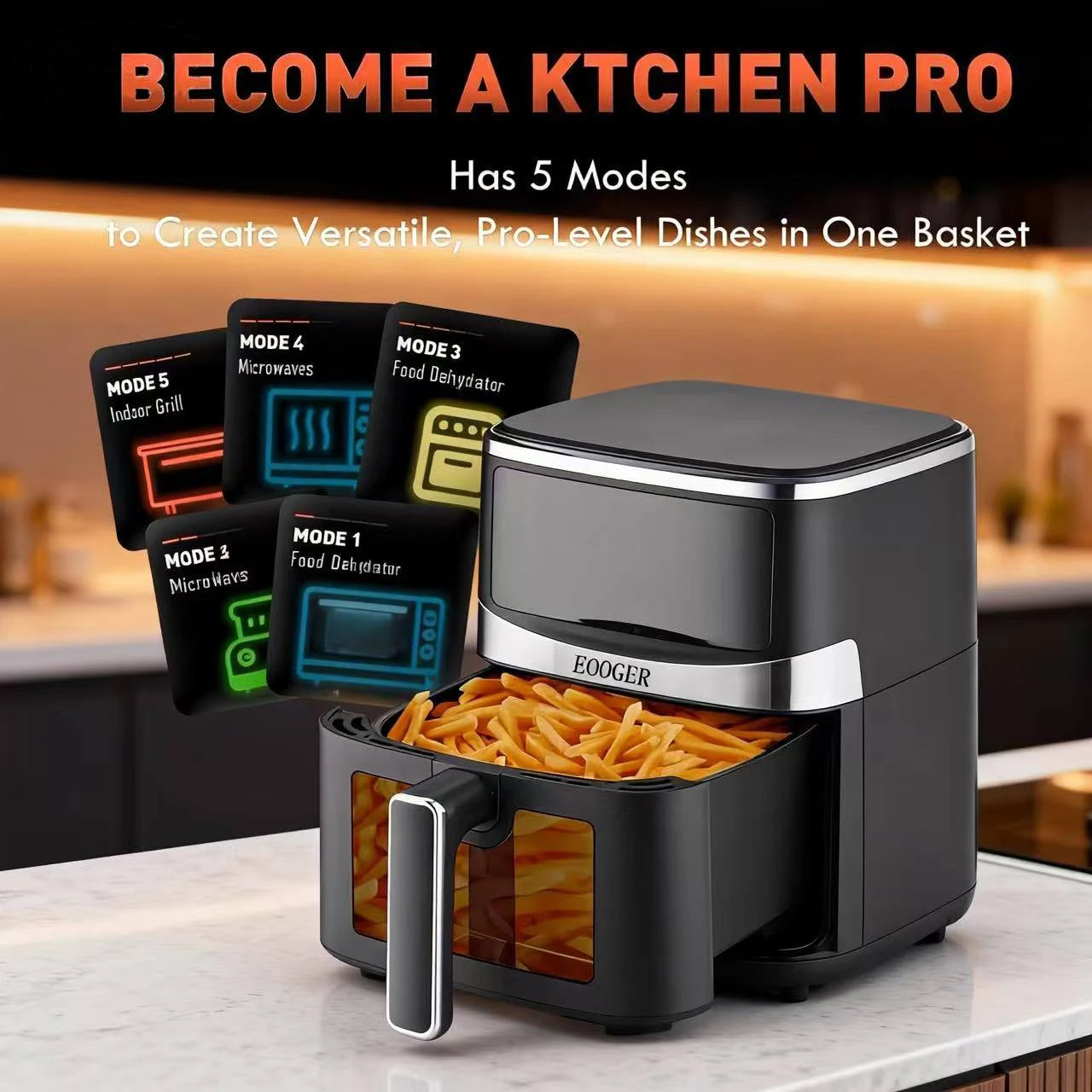Air Fryer with Viewing Window 5.28 QT,8-in-1 Multi-Function(Air Fry,Roast,Bake,Reheat,Dehydrate) plus 8 One-Touch Presets for Wings,Fries,Steak and More,85% Less Oil Cooking for Families