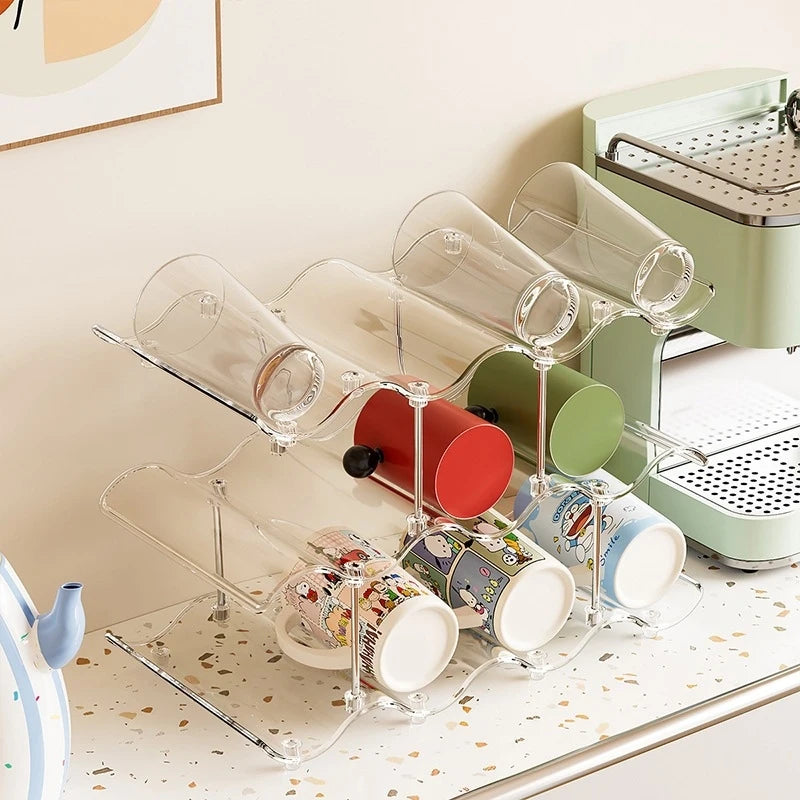 Multi-layer Wave Cup Holder Colorful Mug Storage Rack Desktop Cup Organizer Kitchen Coffee Tea Glass Tabletop Drinkware Shelf