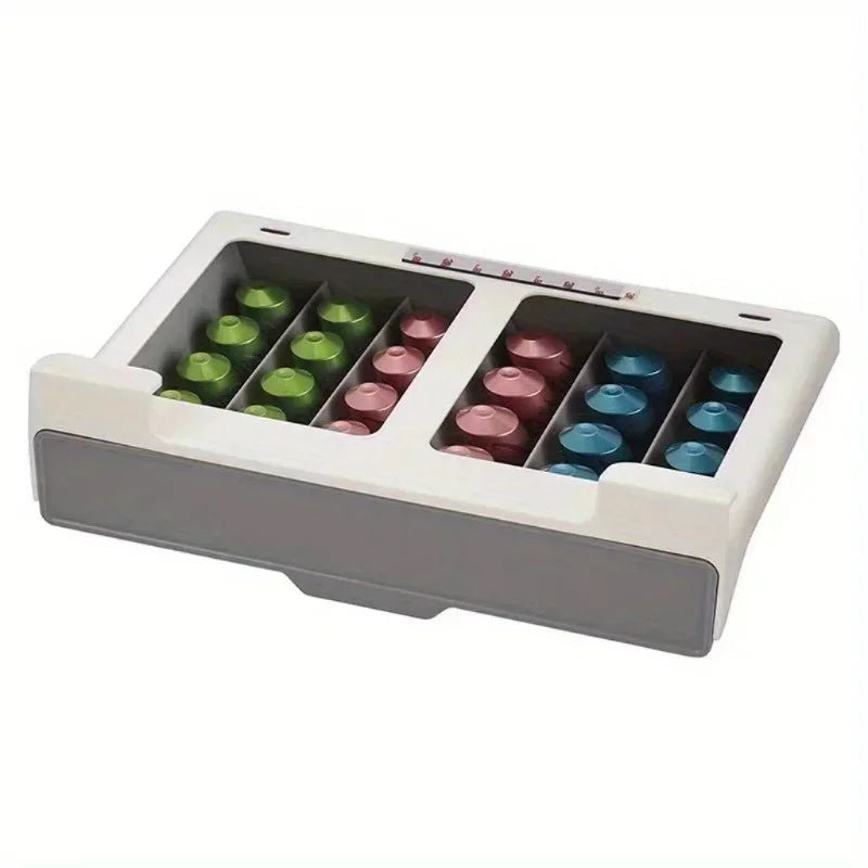 1pc 6 Grid Capsule Coffee Tea Bag Organizer Small Drawer Organizer Box No-Punch Space-Saving Storage Boxes  Capsule Holder