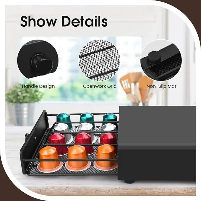 Coffee Capsule Storage Box Large Capacity Drawer Design Dustproof 40 Pod Capsule Storage Box for Cafe Office Home Restaurants