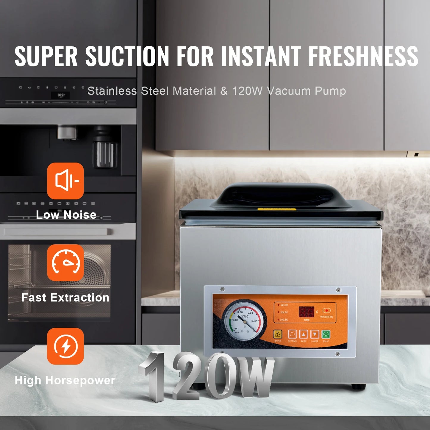 Chamber Vacuum Sealer 260W Vacuum Packing Machine with 10.2" Sealing Length for Wet Foods Meats Home Kitchen