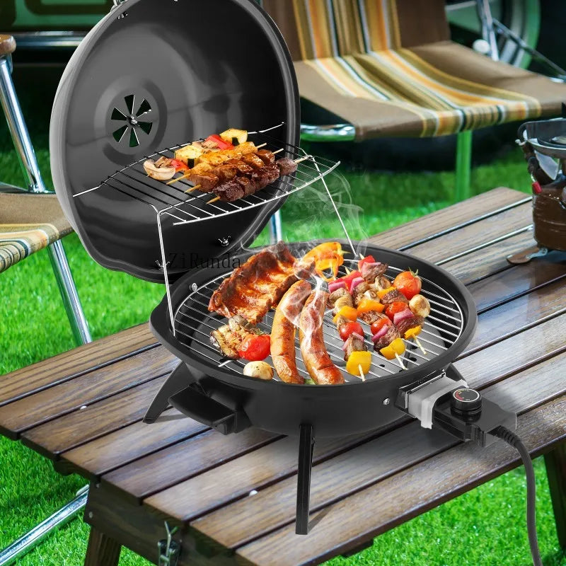 Electric Countertop BBQ Grill, Portable Double Layer Indoor/Outdoor Electric Grill for Indoor & Outdoor Use, 1600W, Black