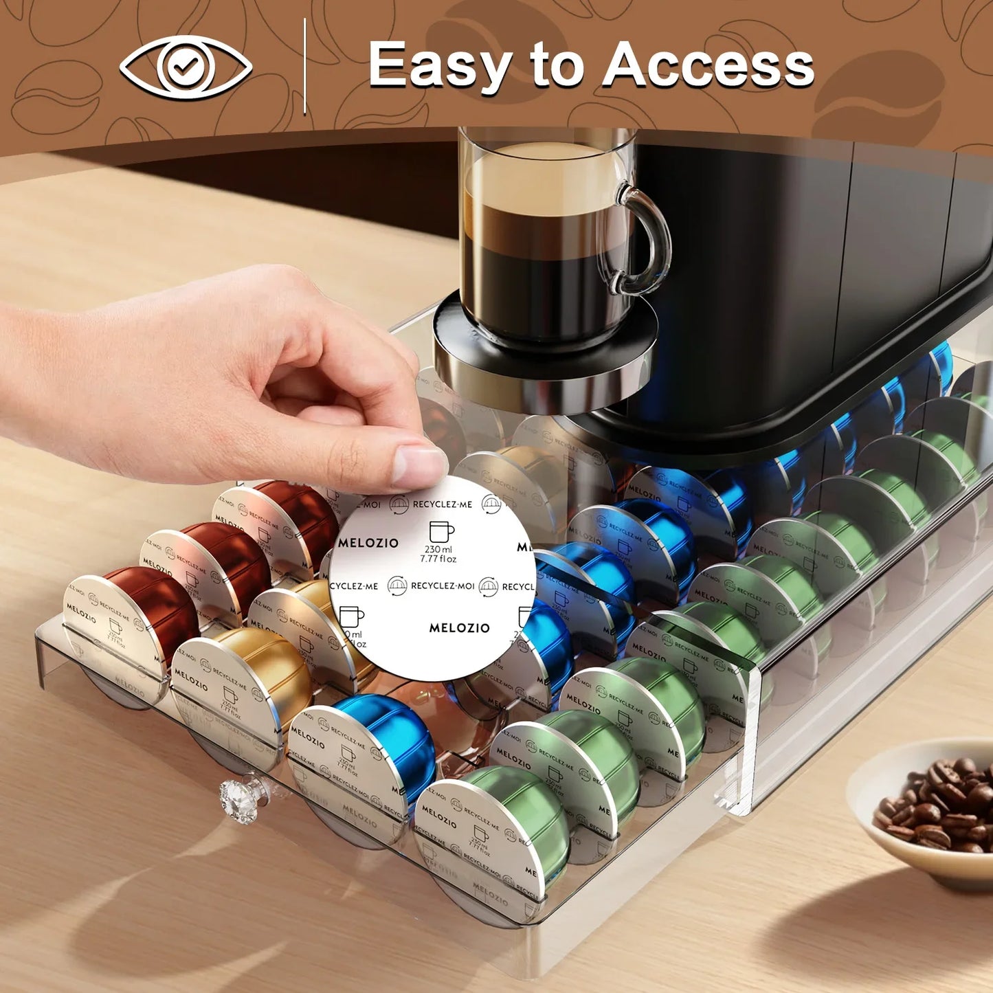 Coffee Capsule Drawer Acrylic Organizer Storage Box of 40 Nespresso Vertuo Capsule Holder Plastic Drawer Box Coffee Pods Holder
