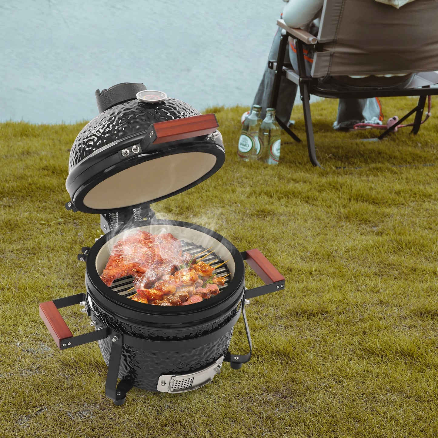 13-inch Ceramic BBQ Charcoal Grill , Ceramic Grill Smoker For Picnics&Patio, Ceramic Grill