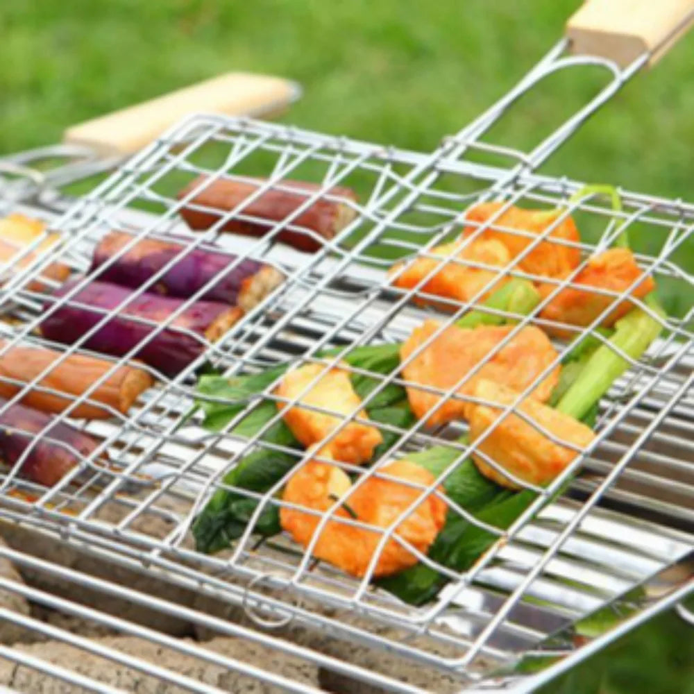 BBQ Fish Grill Basket, Picnic Barbecue Stick,Stainless Steel Vegetable Grilling Basket,Outdoor Grill Accessories,Barbecue Skewer