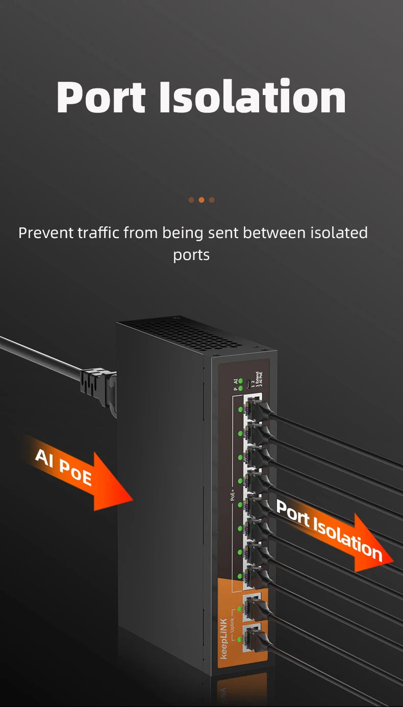 KeepLiNK 10-Port Gigabit Ethernet Switch with 8-PoE Ports and 2-RJ45 Copper Uplink Plug and Play