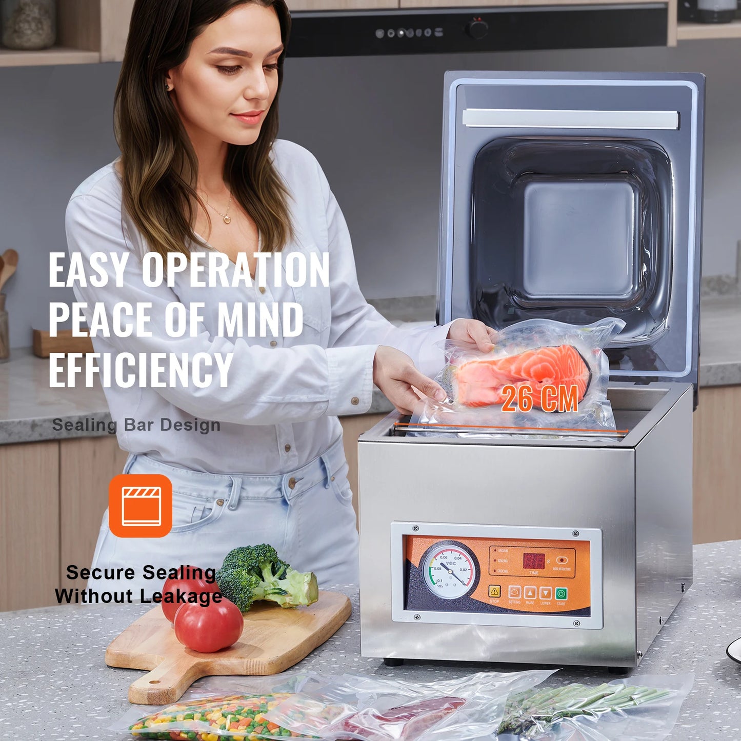 Chamber Vacuum Sealer 260W Vacuum Packing Machine with 10.2" Sealing Length for Wet Foods Meats Home Kitchen
