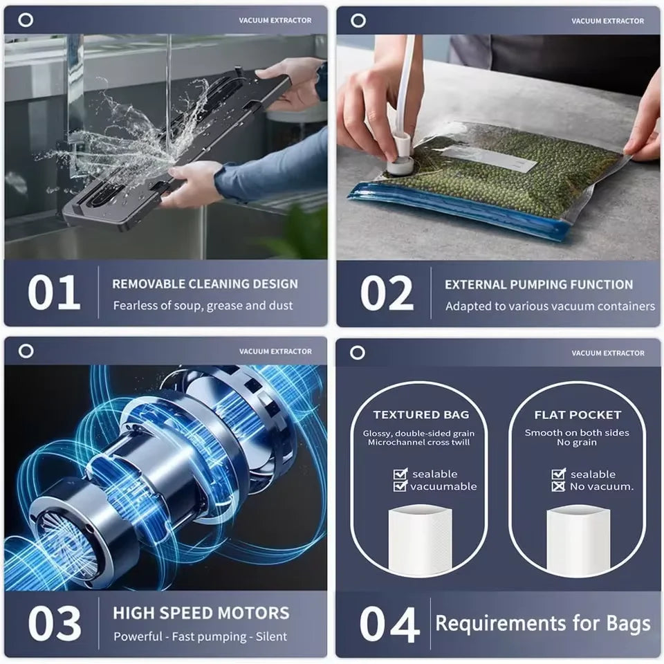 Electric Vacuum Sealer Food Storage Seal Touch Button Dry/Wet Built-in Cutter Kitchen Food Sealing Vacuum Packaging Machine