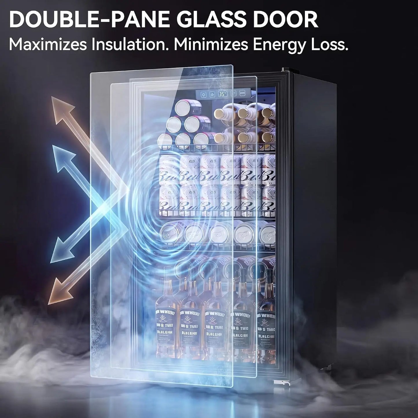 130 Can Mini Beverage Fridge with Glass Door, Cooler Refrigerator for Wine Beer Drink, Adjustable, Custom