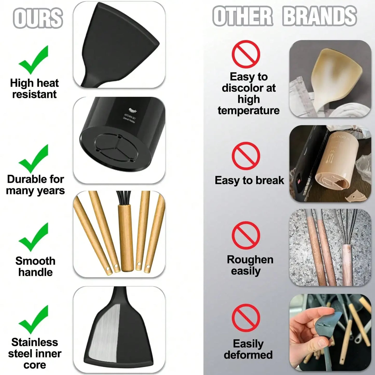 Kitchen Utensils Set- 34PCS Silicone Cooking Utensils With Holder, Heat Resistant Kitchen Utensil Spatula Set For Nonstick Cookware, Black Wooden Handles Kitchen Gadgets Tools Set - Perfect For Thanksgiving, Christmas, New Ye