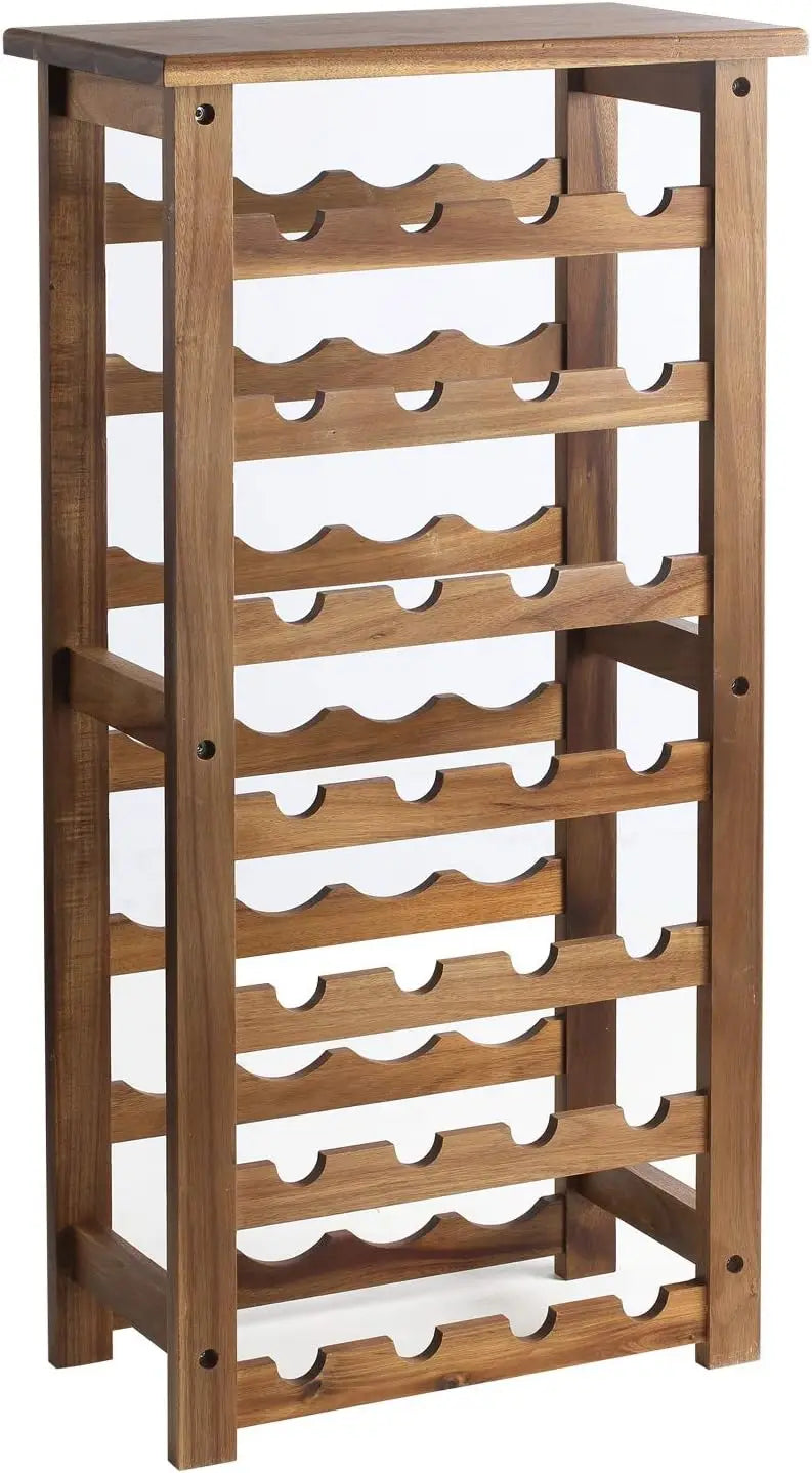 Wine Rack Wood Floor Standing 28 Bottles - 7 Tier Wooden Wine Holder Storage Organizer for Kitchen, Pantry, Wine Cellar