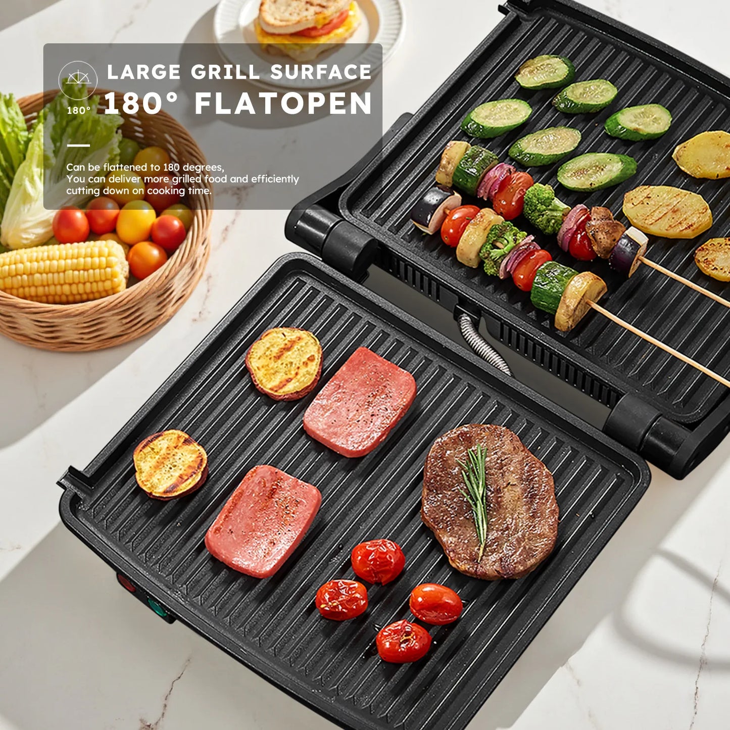 Stainless Steel Panini Press & Sandwich Maker | Non-Stick Indoor Electric Grill with Detachable Drip Tray, Easy to Clean for Gourmet Sandwiches