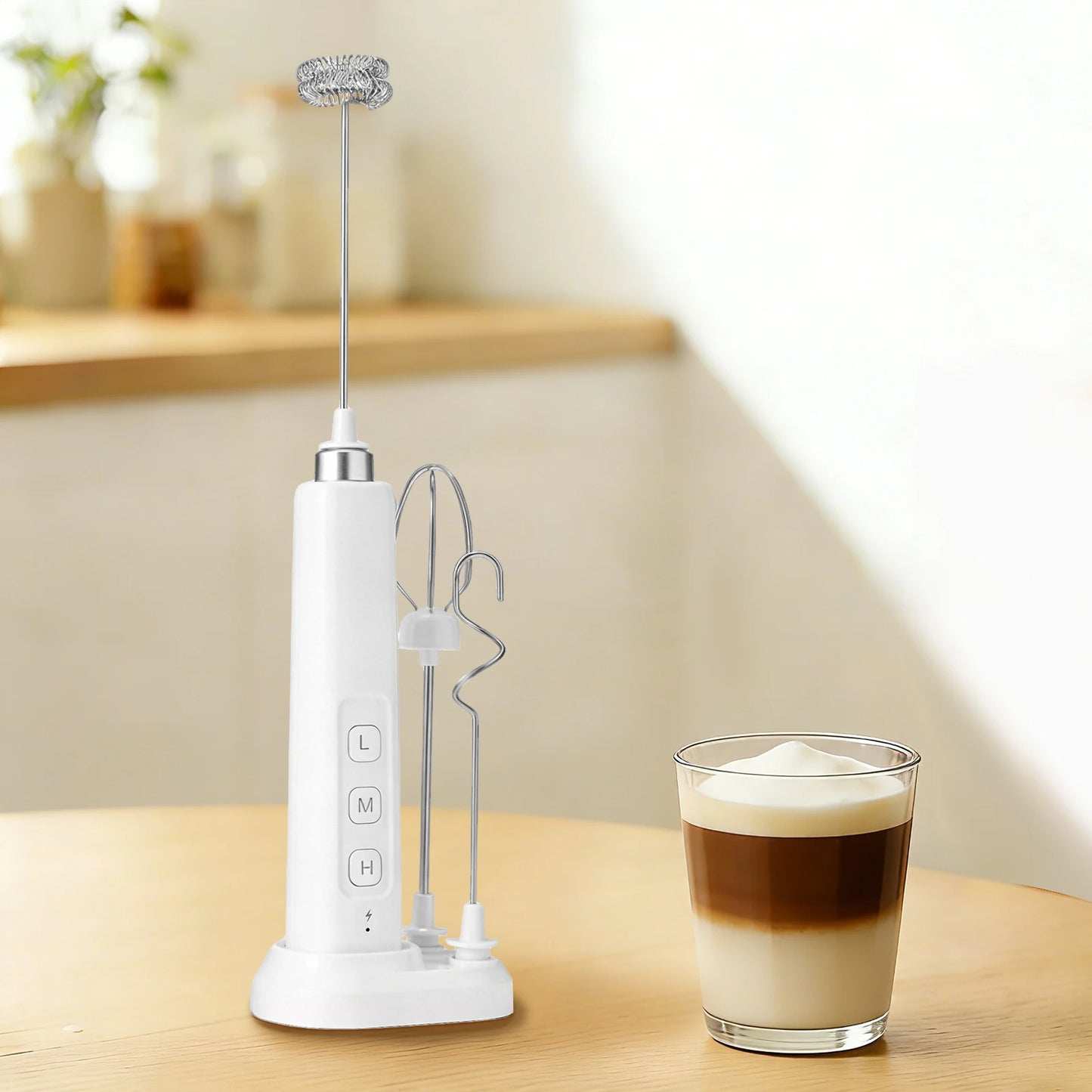 2.5W Rechargeable Handheld Milk Frother, 3 Speed Adjustable Electric Egg Beater Mixer, Stainless Steel Mini Frother Wand for Coffee, Protein Shakes