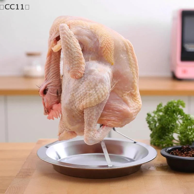 〔CC11〕Stainless Steel Chicken Roasting Stand Indoor Outdoor Cooking Tool Turkey Roasting Rack Chicken Holder Grill Oven Smoker