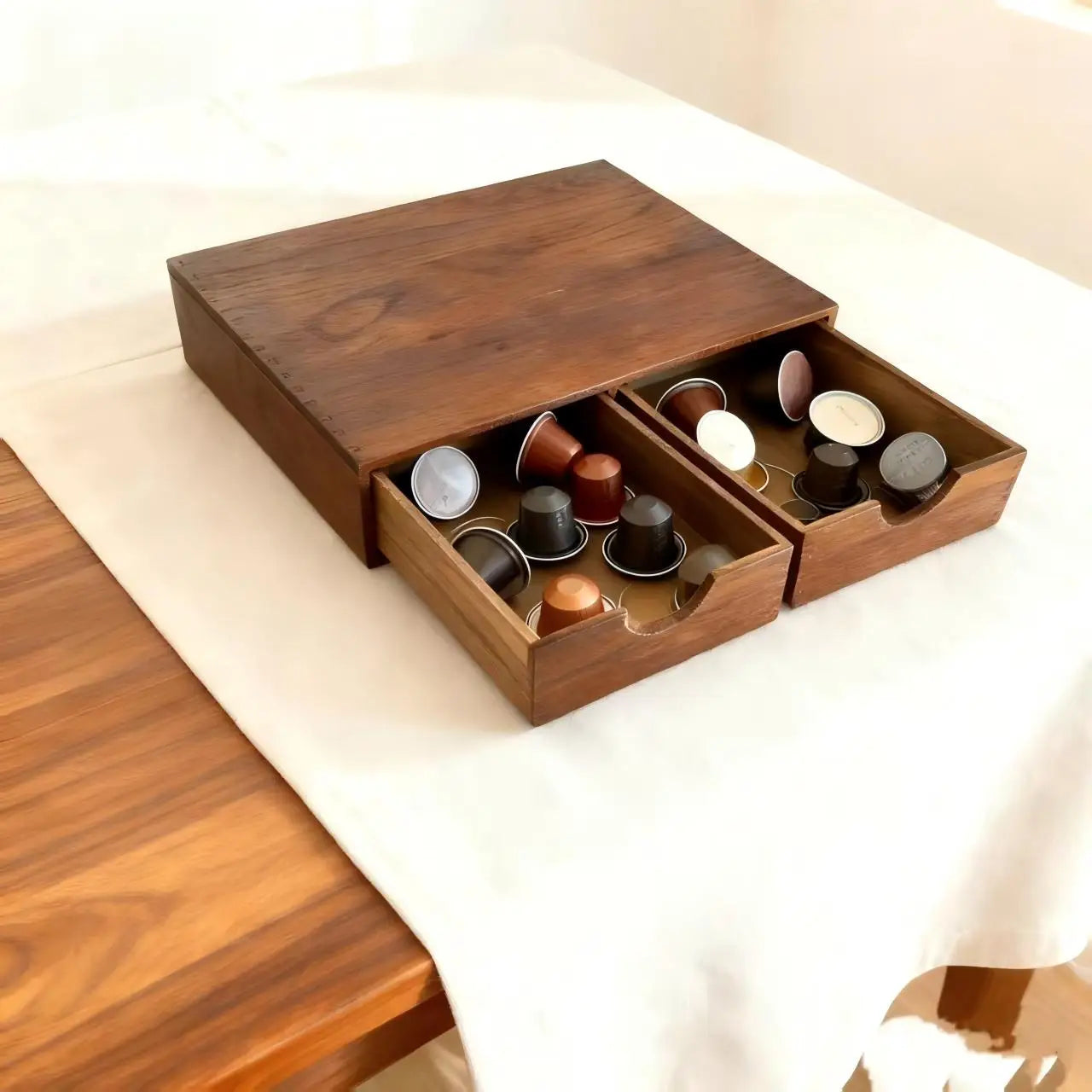 Solid Wood Coffee Station Drawer Storage Rack Capsule Tea Bag Holder