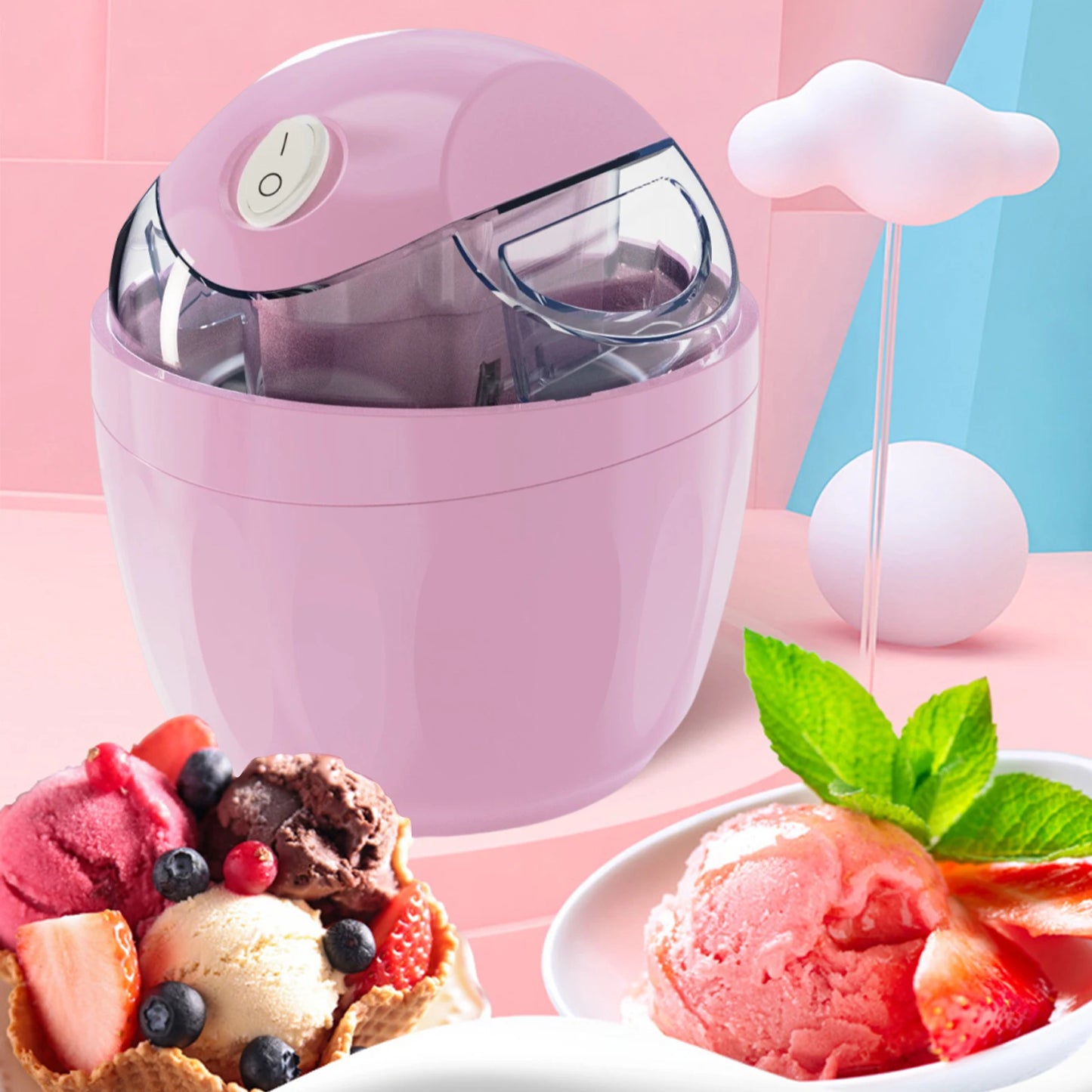 Electric Ice Cream Maker Mini Kitchen Appliance Sorbet and Frozen Yogurt Maker Dessert Maker for Summer Desserts for Kids