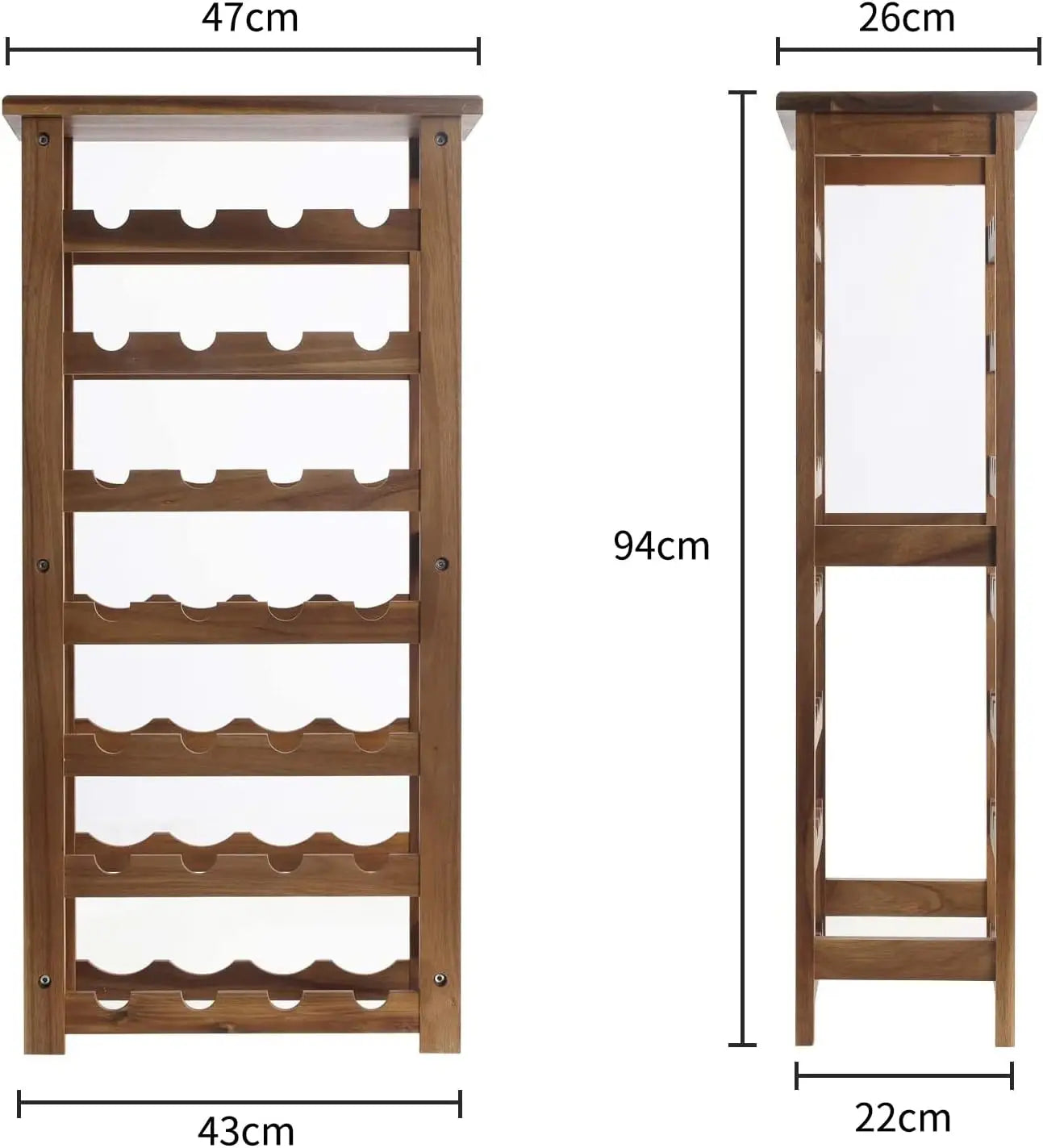Wine Rack Wood Floor Standing 28 Bottles - 7 Tier Wooden Wine Holder Storage Organizer for Kitchen, Pantry, Wine Cellar