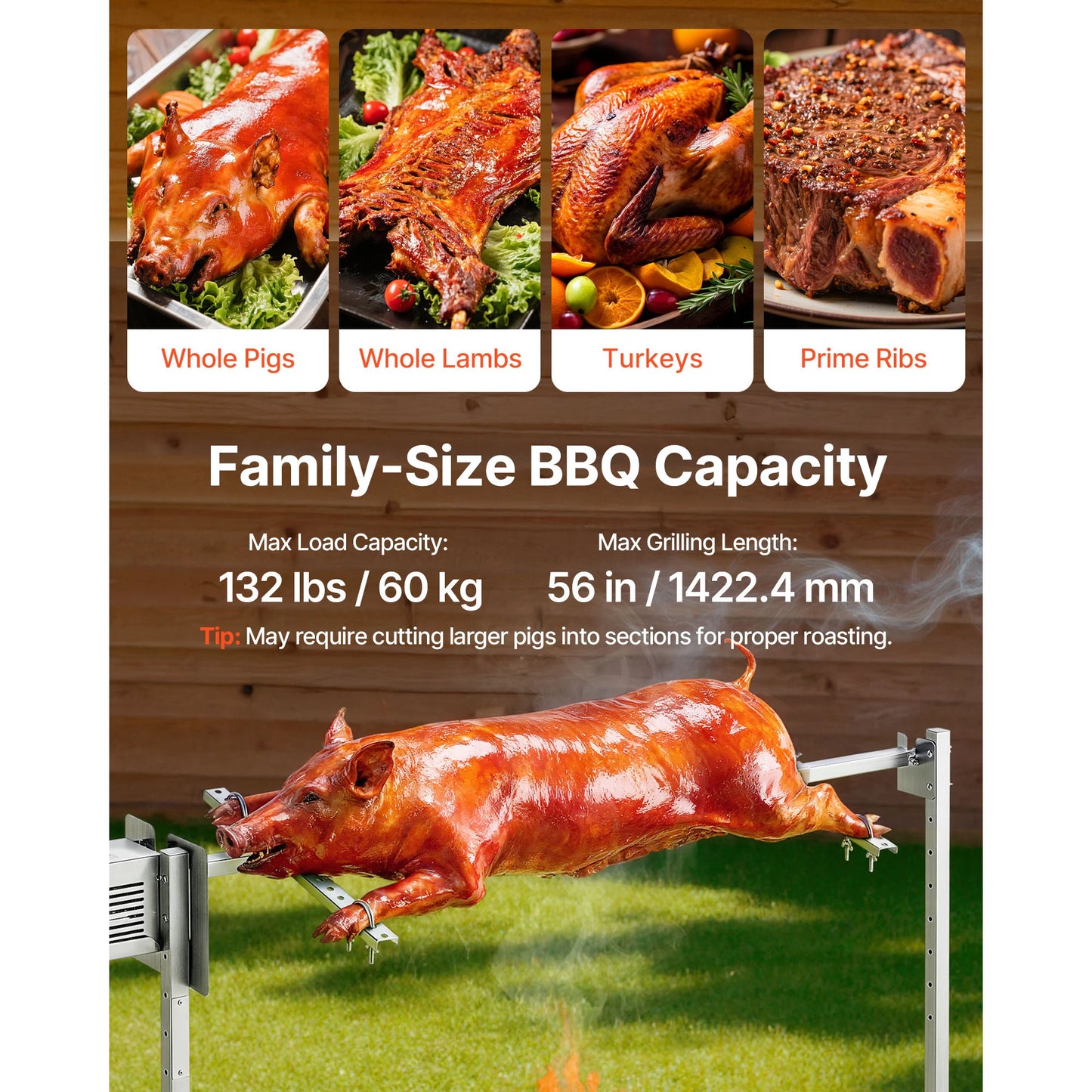 Rotisserie Grill 8 Level Height Electric Grill Kit 88/132 lbs Load Capacity Stainless Steel Grilling Kits for Parties