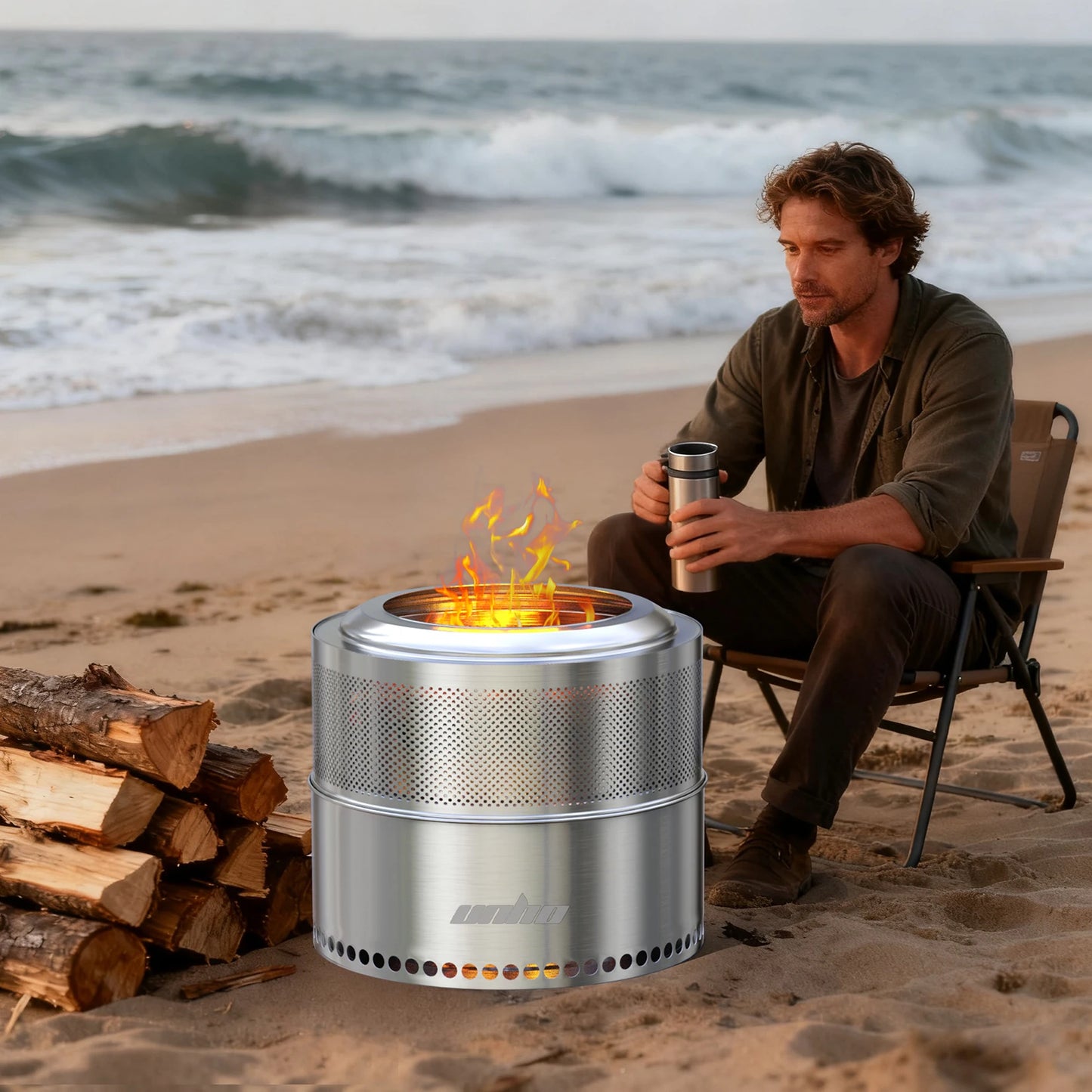 Smokeless Fire Pit Outdoor Stainless Steel with Carry Bag, Large Wood Burning Firepit Stove for Backyard Camping Garden Heating
