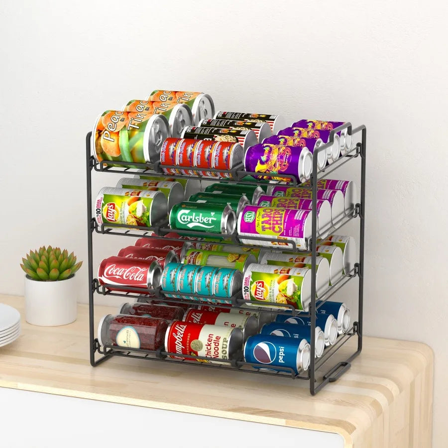 4 Tiers Stackable Can Rack Organizer Wear-Resistant Upgrade Beverage Food Can Dispenser Holder Holds up to 48 Cans for Kitchen
