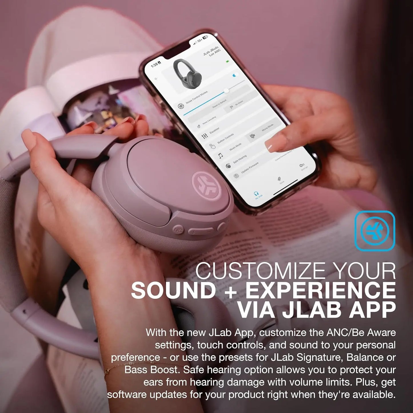 Over Ear Headphones, Active Noise Cancelling, Bluetooth 5.3, 70H Playtime, Spatial Audio, Multipoint