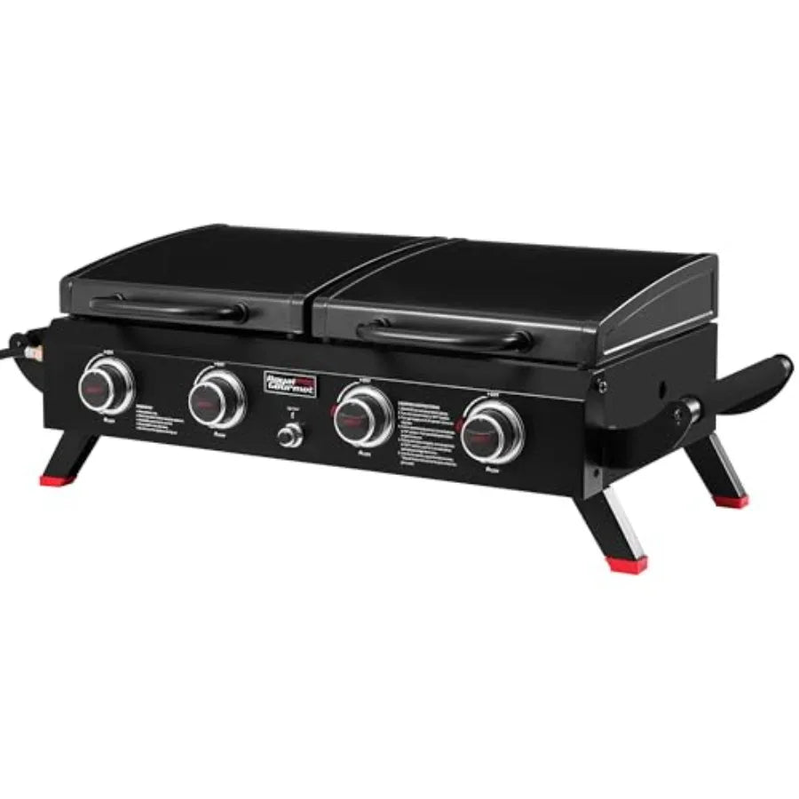 4 Burner Propane Gas Grill and Griddle Combo with Hood, 2-in-1 Portable Grill Griddle Combo with 40, 000 BTUs Output