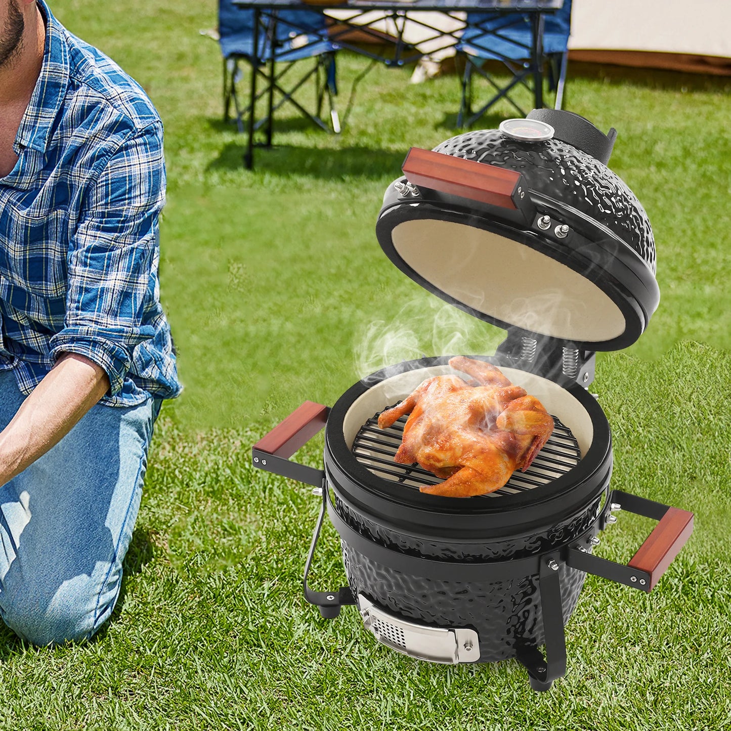 13-inch Ceramic BBQ Charcoal Grill , Ceramic Grill Smoker For Picnics&Patio, Ceramic Grill