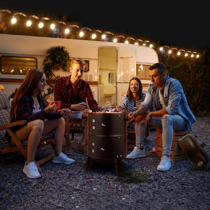 Charcoal Smoker Grill 3-in-1 Outdoor Vertical Smoker Portable Meat Cooking Appliance