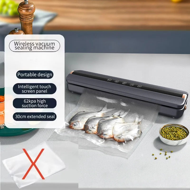 Wireless Charging Vacuum Food Sealer Machine 62KPa Mini Home Use Food Packaging Sealer Machine Plastic Seal Freshness Saving