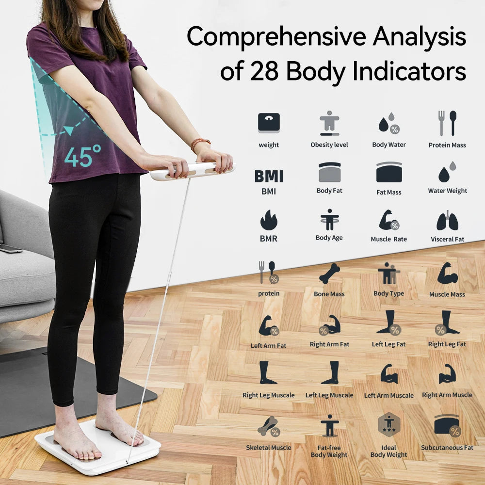 Smart Scale, 8 Electrodes Digital Bathroom Scale for Body Weight and Fat, BMI, Muscle Mass, Color TFT
