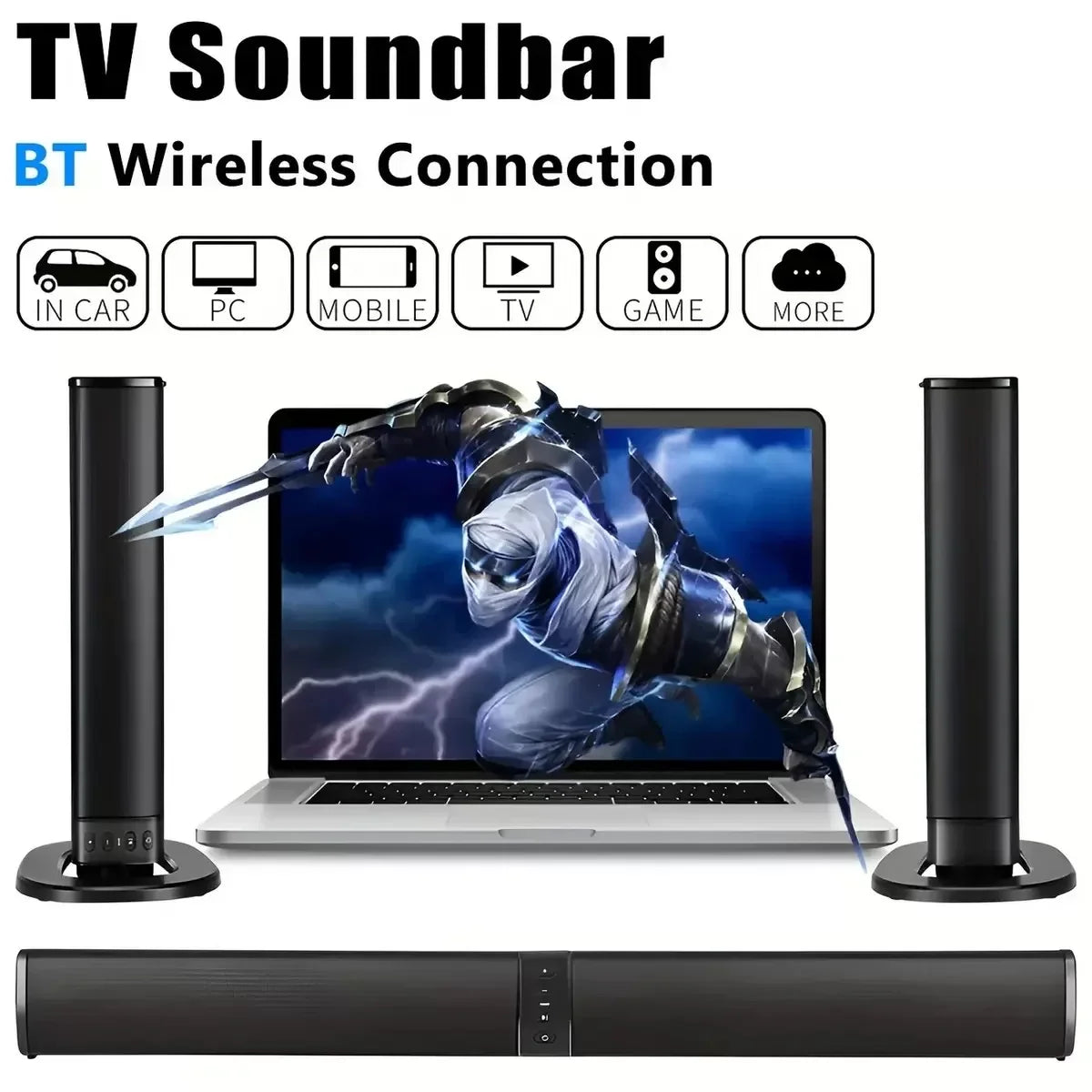 Detachable Home Sound Bar with FM Radio Audio Surround Stereo Bass Powerful 20W Speaker USB TF Card Bluetooth Soundbar for TV PC