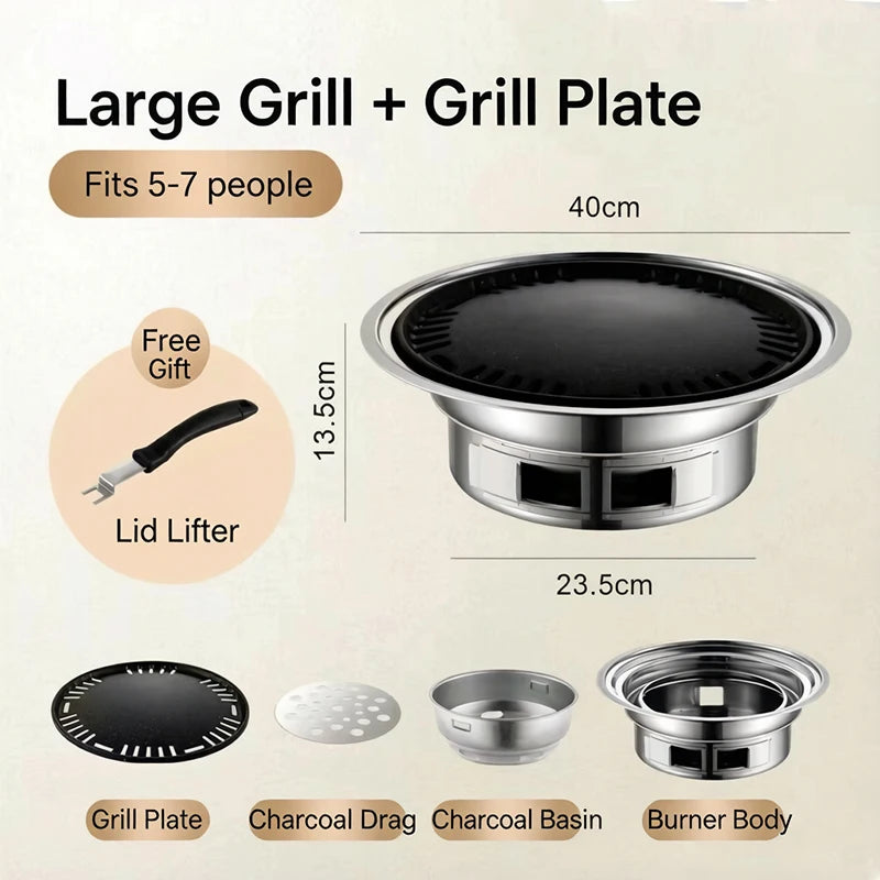 Japanese Korean Stainless Steel Hibachi BBQ Picnic Table Round Grill Outdoor & Indoor Barbecue Stove Cooker Portable