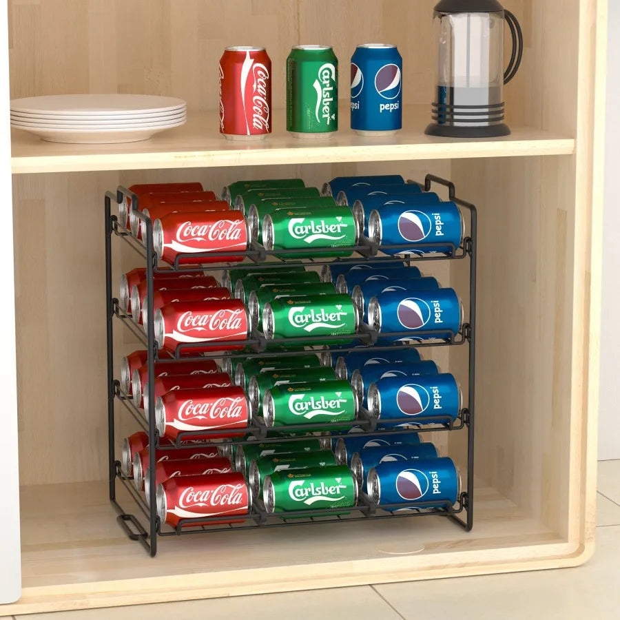 4 Tiers Stackable Can Rack Organizer Wear-Resistant Upgrade Beverage Food Can Dispenser Holder Holds up to 48 Cans for Kitchen
