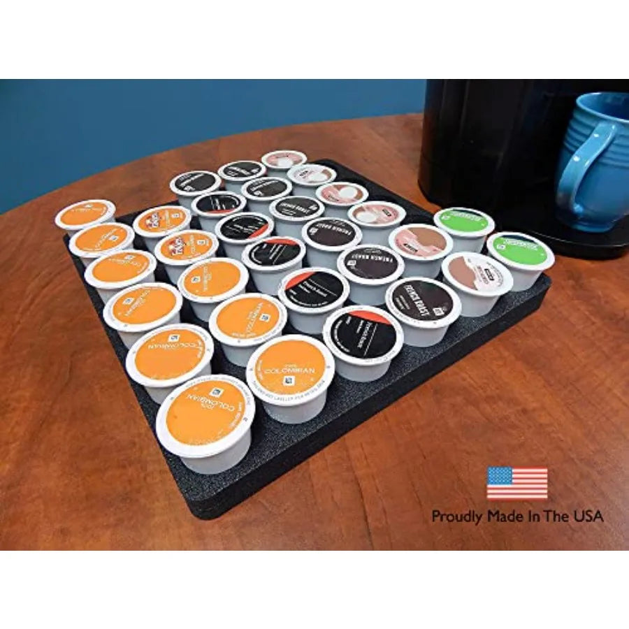 Coffee Pod Storage Organizer Slim Tray Drawer Insert for Kitchen Home Office Waterproof Washable 12.5 X 12.5 Inches Holds 36 Co