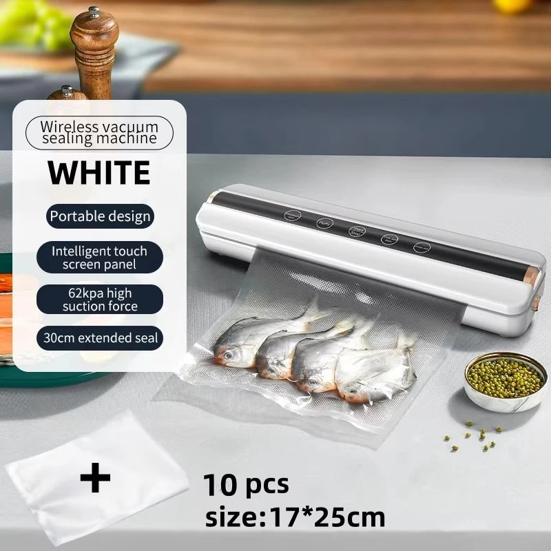 Wireless Charging Vacuum Food Sealer Machine 62KPa Mini Home Use Food Packaging Sealer Machine Plastic Seal Freshness Saving