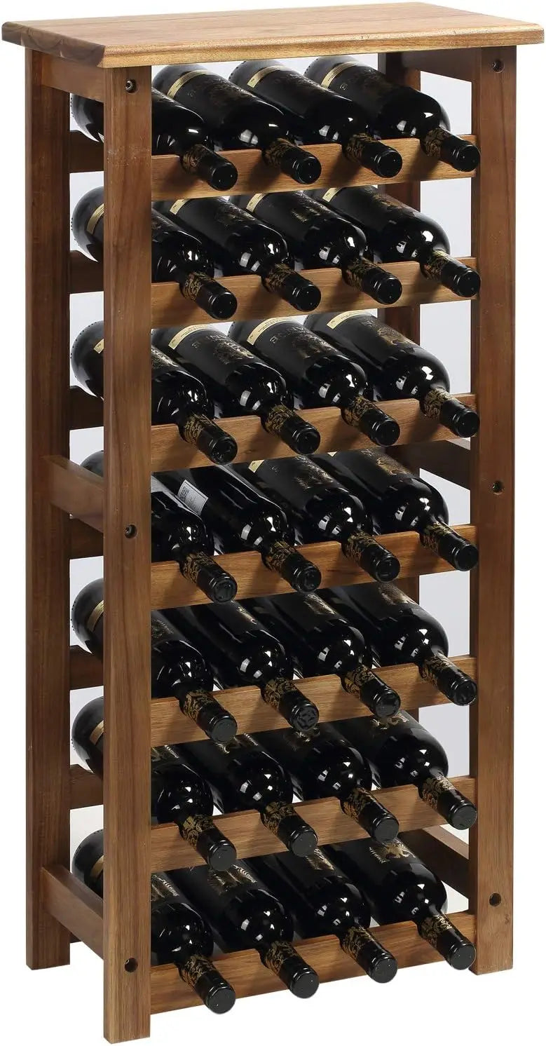 Wine Rack Wood Floor Standing 28 Bottles - 7 Tier Wooden Wine Holder Storage Organizer for Kitchen, Pantry, Wine Cellar