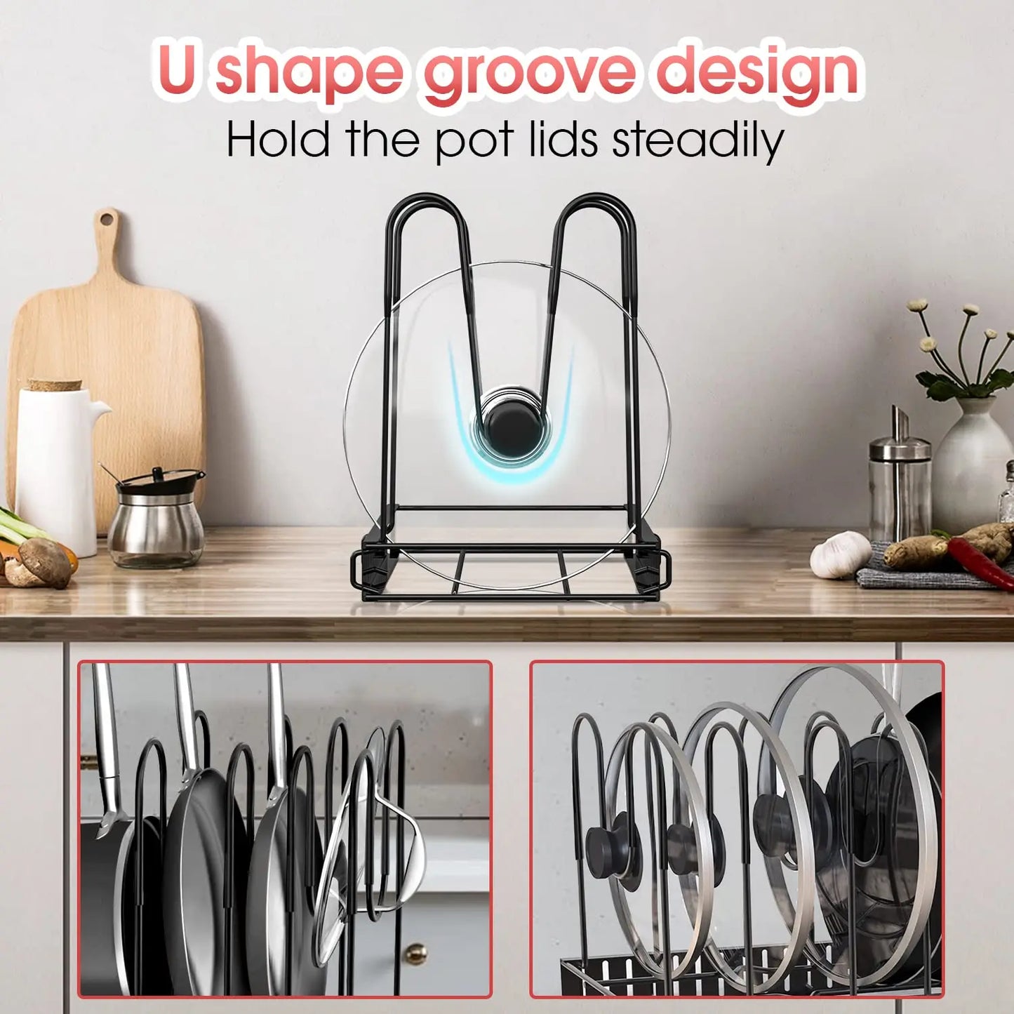 Pot Rack Organizer, 8 Tier Pots and Pans Organizer for Kitchen Organization & Storage, Adjustable Pot Lid Holders & Pan Rack