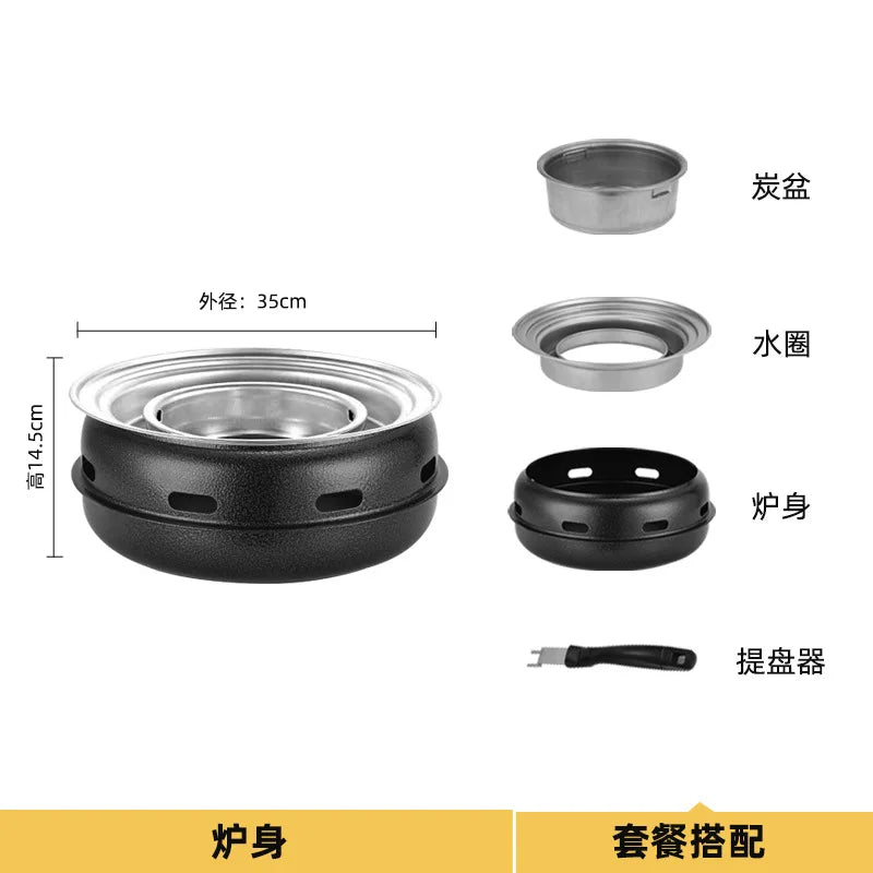 Portable Smokeless Round Korean BBQ Grill Pan Non-stick Barbecue Stove for Indoor Home Outdoor Picnic Commercial Camping Cooking